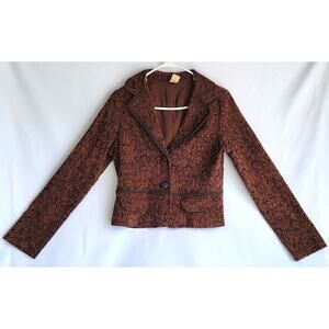 Vintage Zoompy Brown Blazer Short Floral Design 2 button Jacket Large
